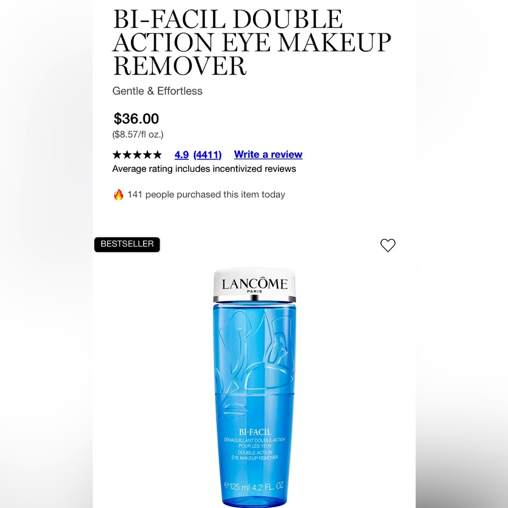 Lancome Bi-Facil Double Action Eye Makeup Remover - Blue